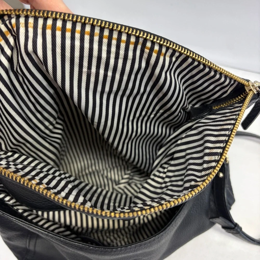 Kate Spade Crossbody Bag Medium Black Pebbled Leather Foldover Satchel Slouchy
